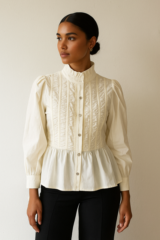 The Grace Pintuck Peplum Blouse Entro