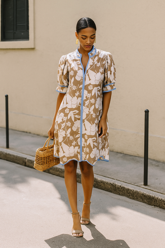 Sloane Floral Poplin Trim Dress Entro