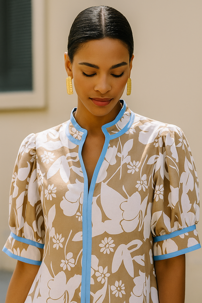 Sloane Floral Poplin Trim Dress Entro