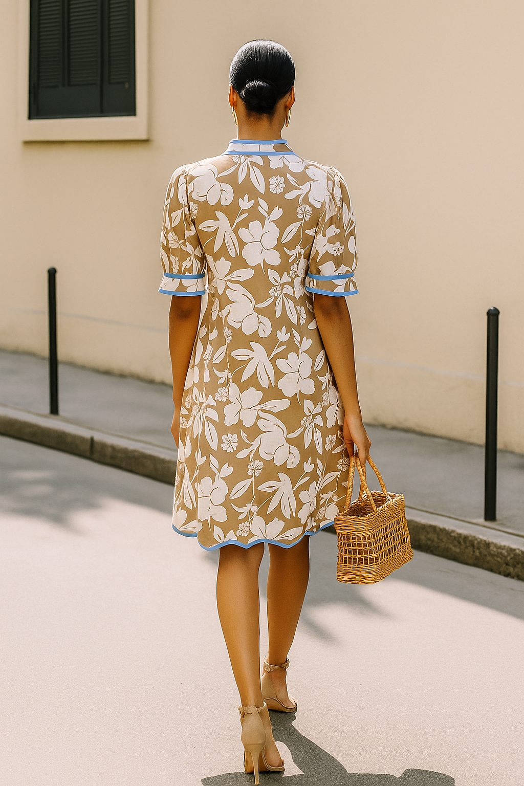 Sloane Floral Poplin Trim Dress Entro