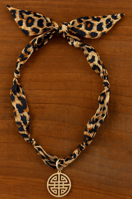 Maia Greek Keys Scarf Necklace – Leopard Canvas Style