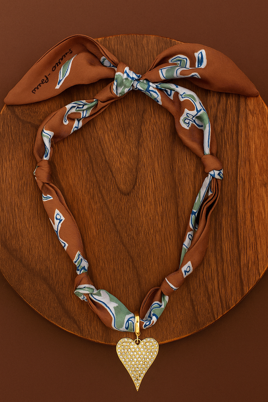 Winnie Pave Heart Scarf Necklace Canvas Style