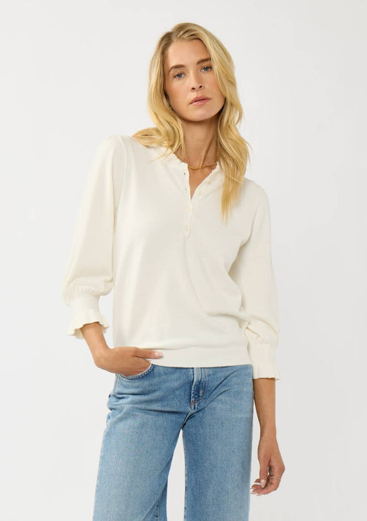 The Margot 3/4 Sleeve Button Sweater Top — Cream
