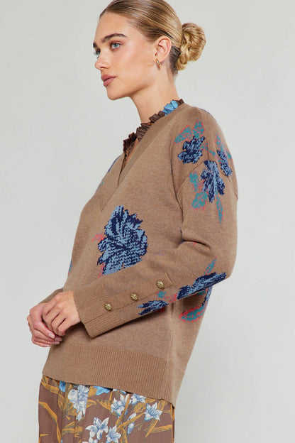 Eleanor V-Neck Floral Pullover Sweater