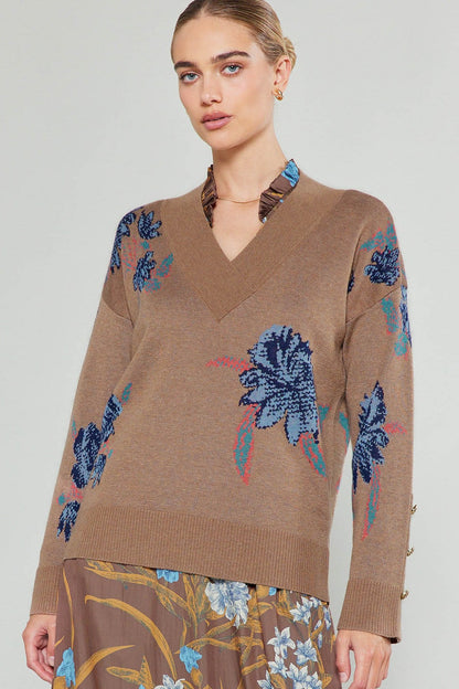 Eleanor V-Neck Floral Pullover Sweater