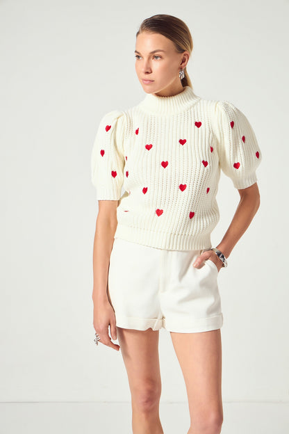 Lila Heart Embroidery Knit Top