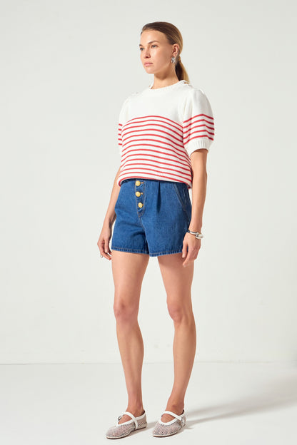 Clare Nautical Striped Button Sweater