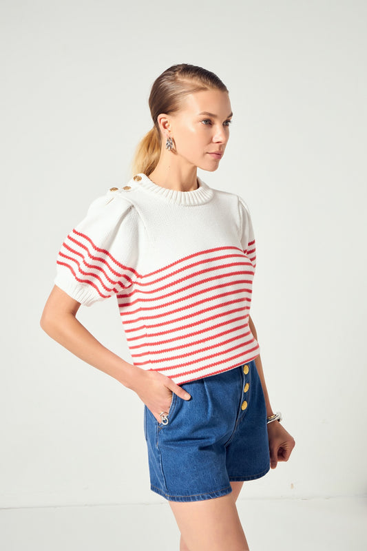 Clare Nautical Striped Button Sweater