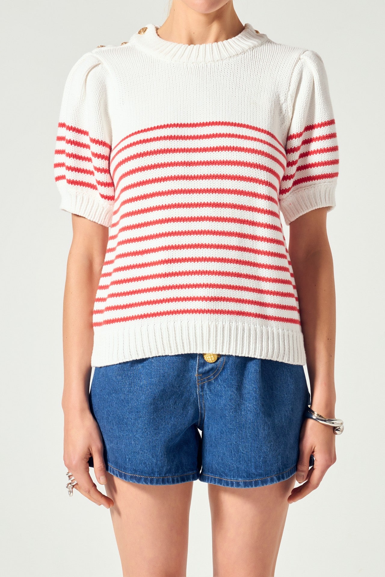 Clare Nautical Striped Button Sweater