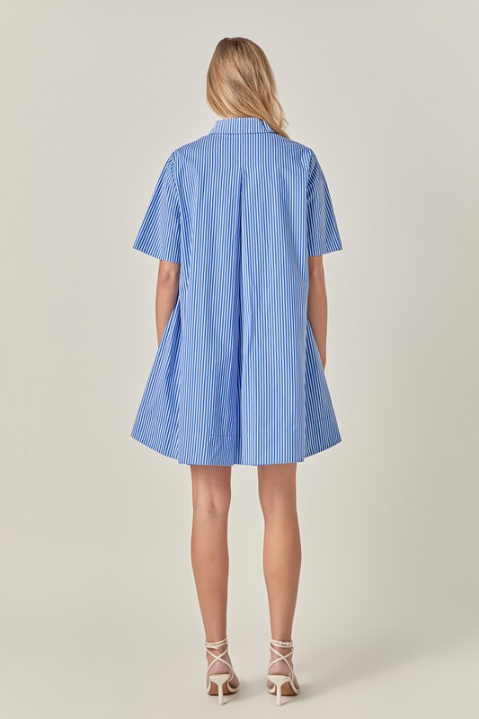 Lila Blue Stripe Shirt Dress English Factory