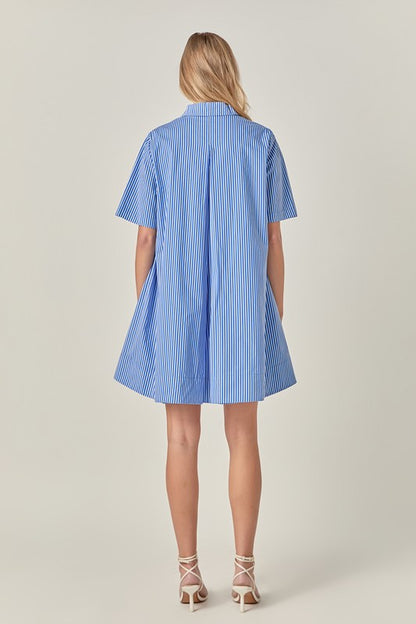 Lila Blue Stripe Shirt Dress English Factory