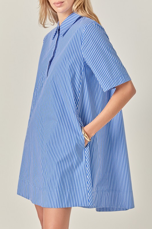 Lila Blue Stripe Shirt Dress English Factory