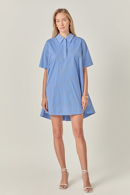 Lila Blue Stripe Shirt Dress English Factory