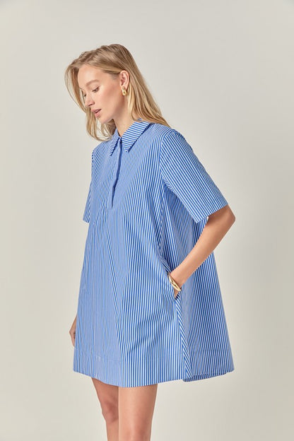 Lila Blue Stripe Shirt Dress English Factory