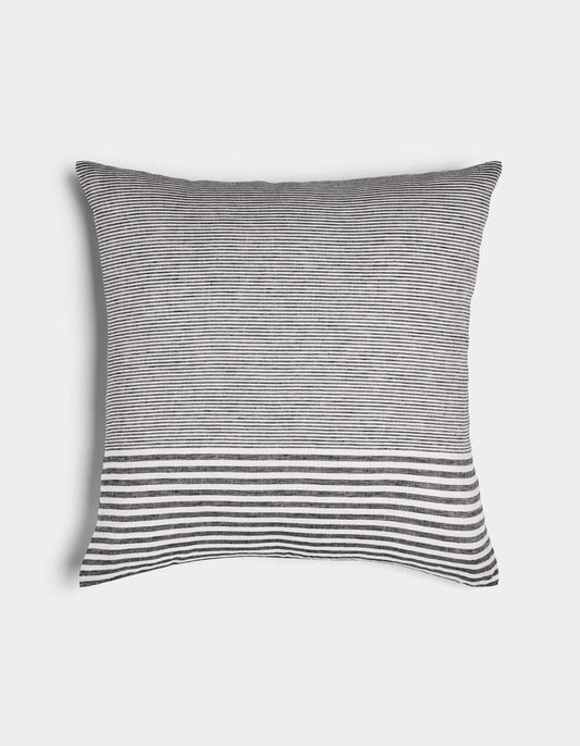 Striped linen throw pillow by Cozy Earth with sea salt and eclipse colors, showcasing soft fabric and decorative design.