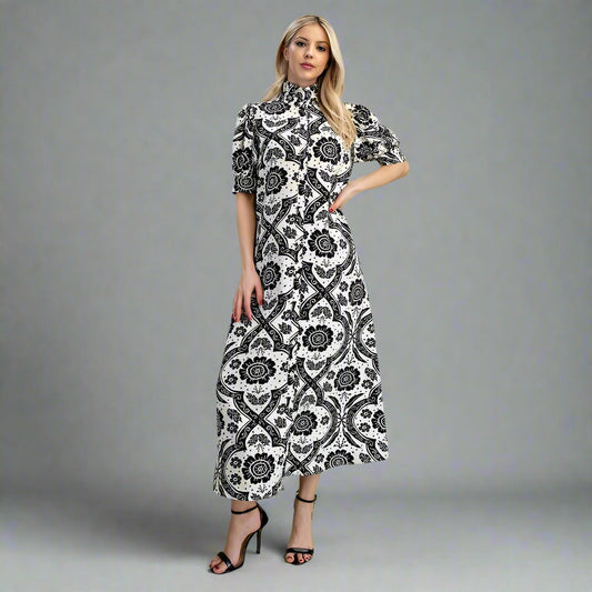 Eva Ruffled-Neck Maxi Dress – Black