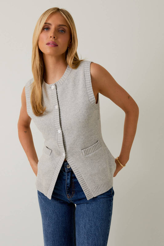 Margaux Button-Down Knit Vest (Heather Grey)