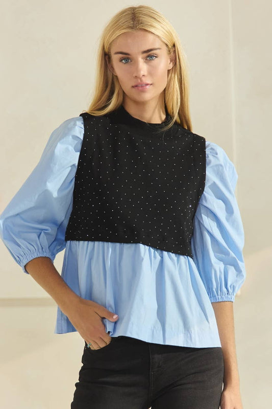 Amelia Mock Neck Poplin Blouse