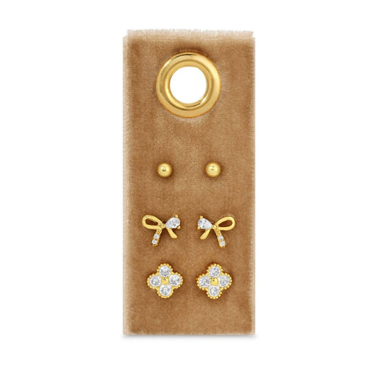 Set/3 Bow Accented Stud Gift Set (Gold)