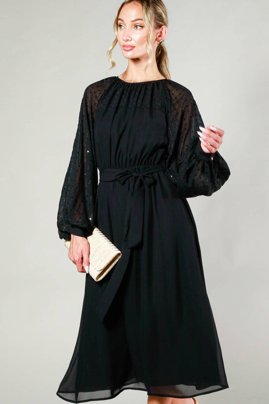 Margot Sequin Tie-Waist Midi Dress