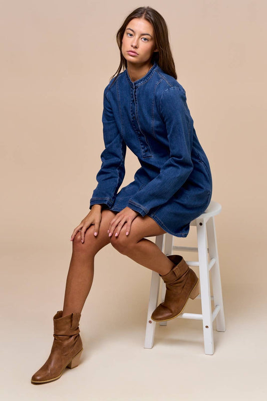 Sutton Long-Sleeve Denim Dress (Denim)
