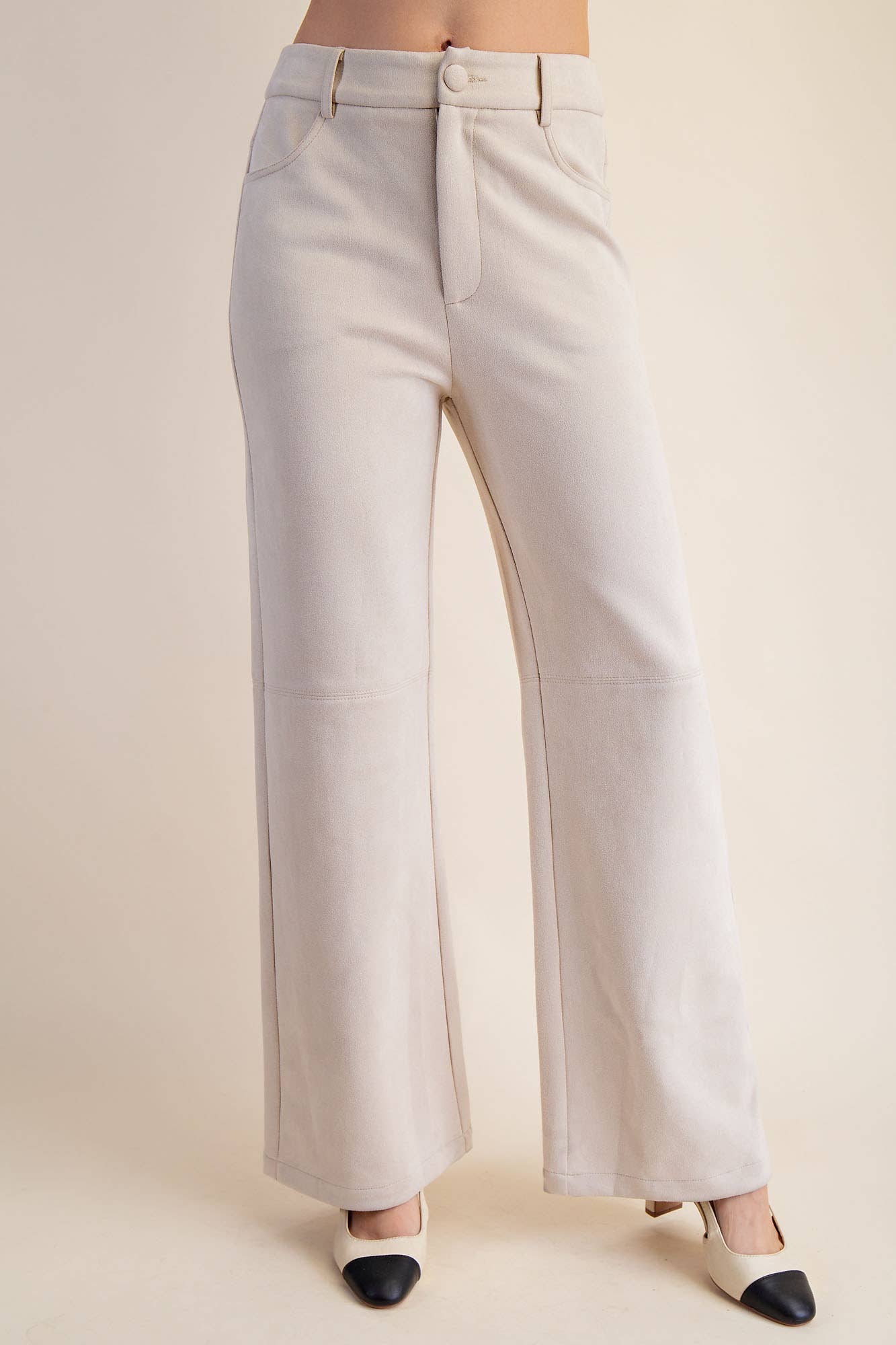 Claire Straight-Leg Suede Pants – Cream
