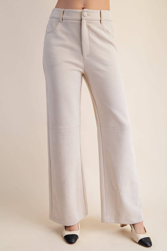 Claire Straight-Leg Suede Pants – Cream
