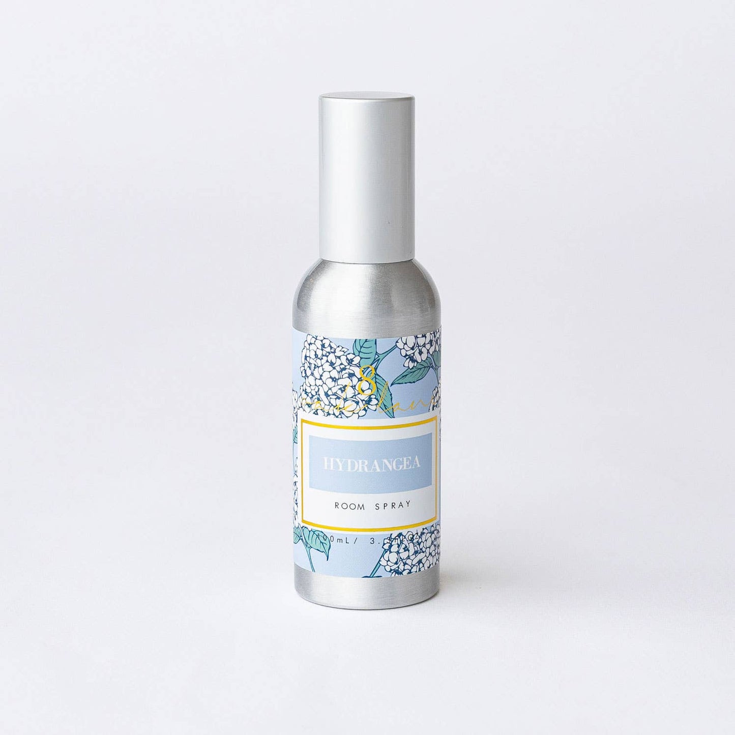 8 Oak Lane Hydrangea Room Spray in a clear glass bottle with a white label, showcasing a floral fragrance for home use.