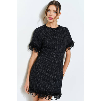Beaded Fringe Tweed Mini Dress