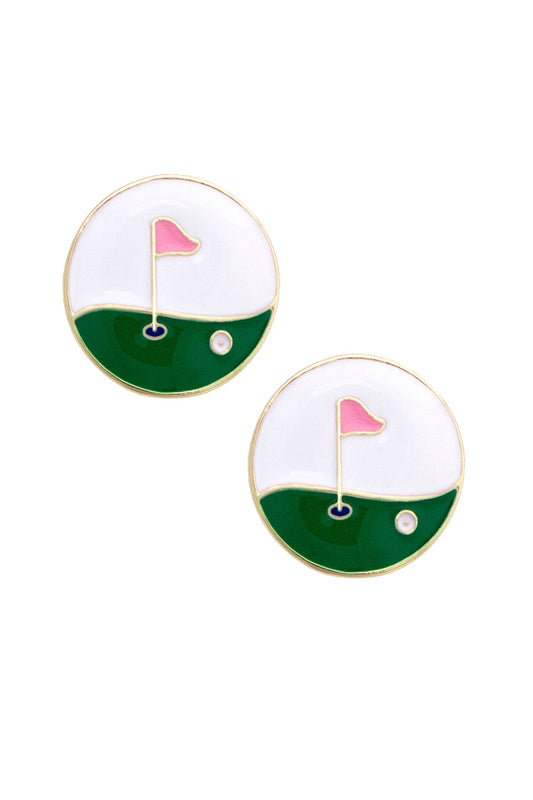 Hole-In-One Enamel Golf Stud Earrings