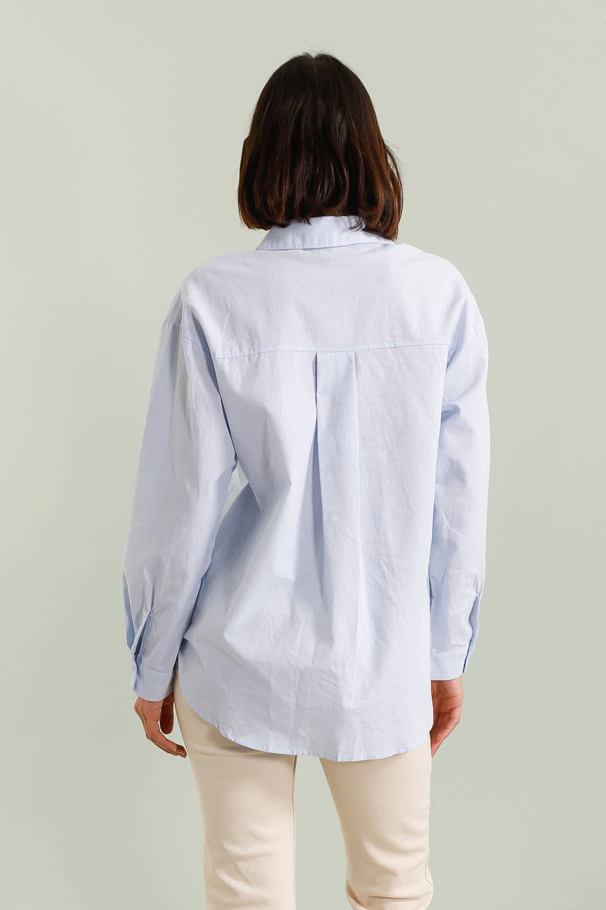 Bloom Button Cotton Shirt — Cornflower