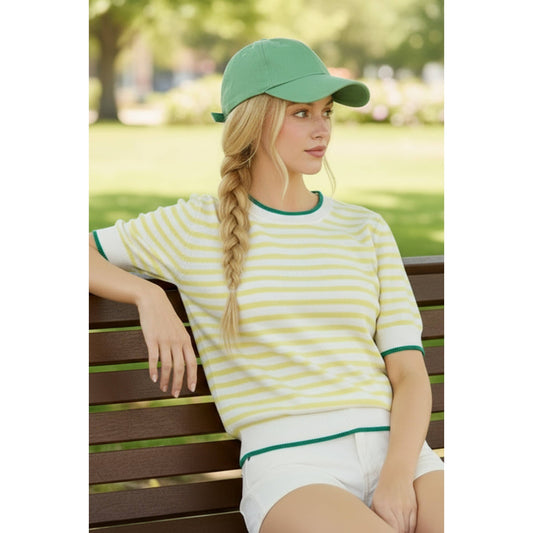 Marina Stripe Knit Top – Lemon Cream