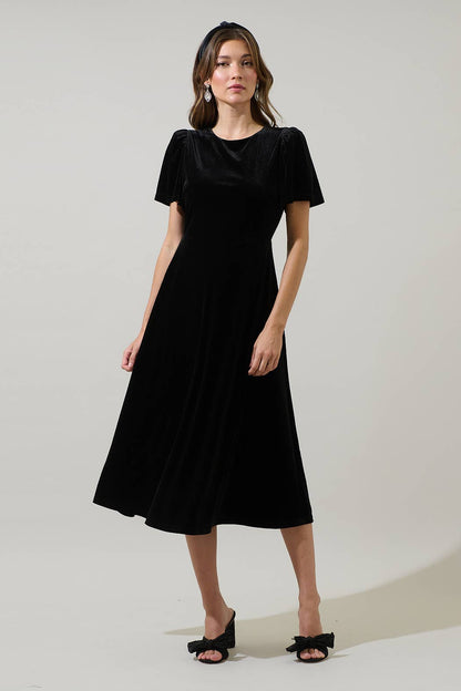 Mirba Velvet A-Line Midi Dress
