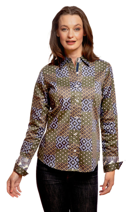 Rome Shirt Navy Patchwork Foulard Print