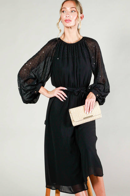 Margot Sequin Tie-Waist Midi Dress