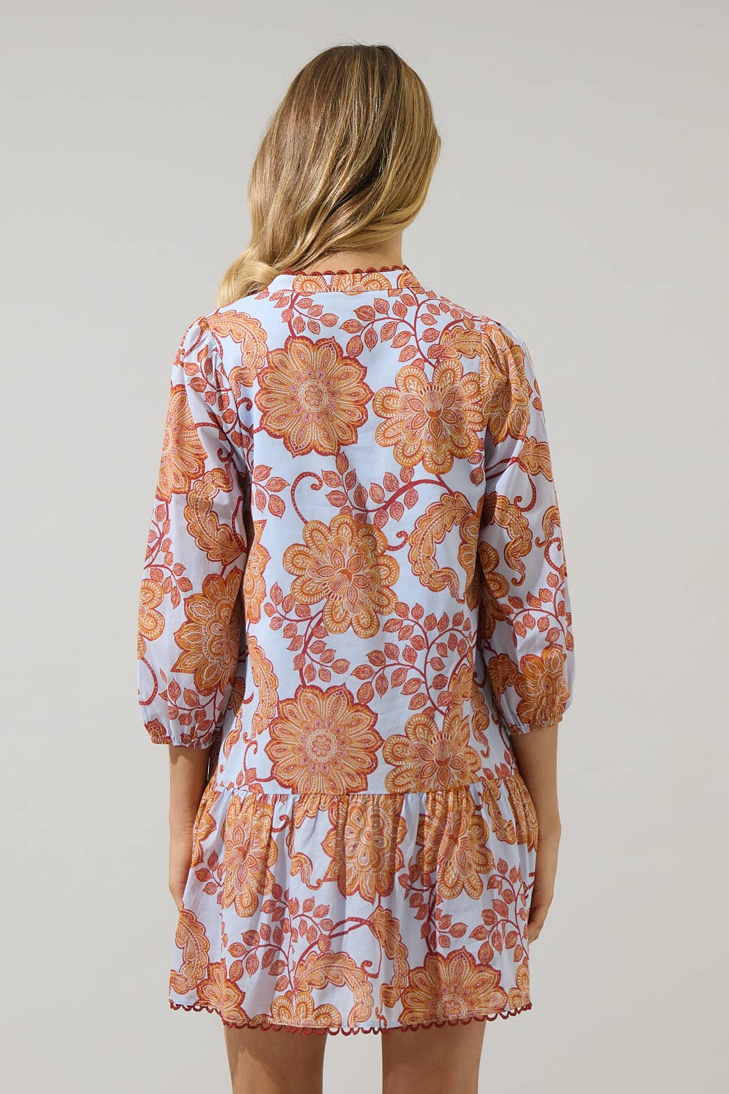 The Yamila Floral Ruffle Mini Dress (Brown & Blue)