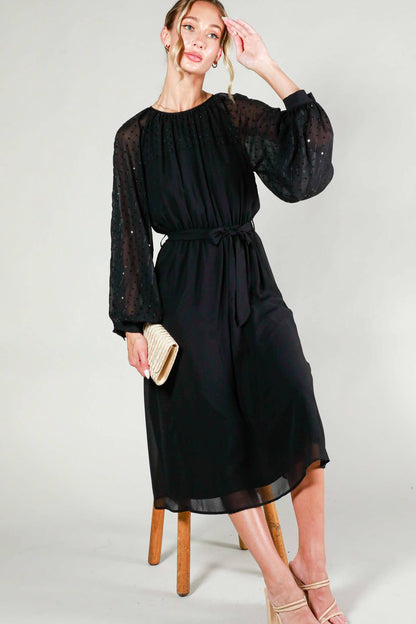 Margot Sequin Tie-Waist Midi Dress