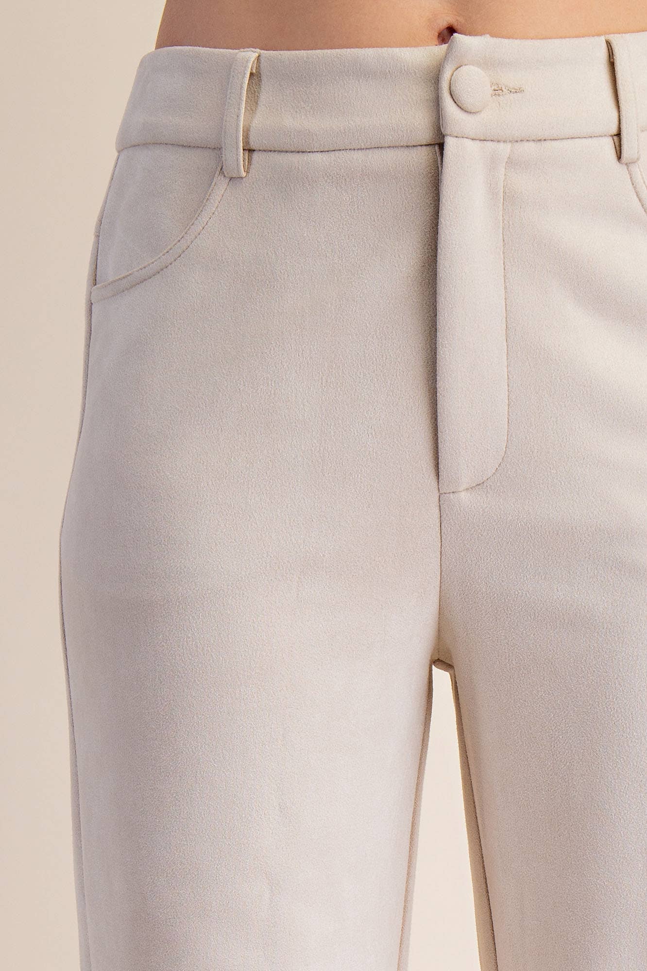 Claire Straight-Leg Suede Pants – Cream