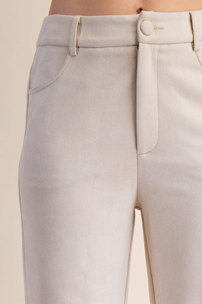 Claire Straight-Leg Suede Pants – Cream