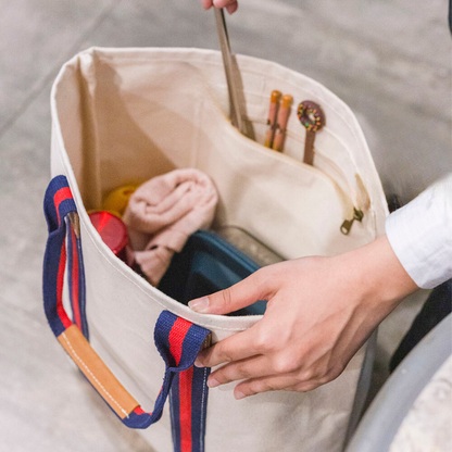 ShoreBags Society Canvas Leather Tote bag with sturdy handles and spacious interior, designed for stylish everyday use.