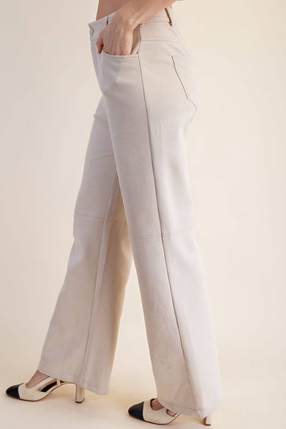 Claire Straight-Leg Suede Pants – Cream