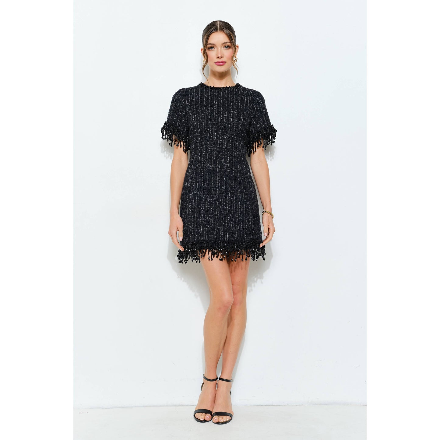 Beaded Fringe Tweed Mini Dress