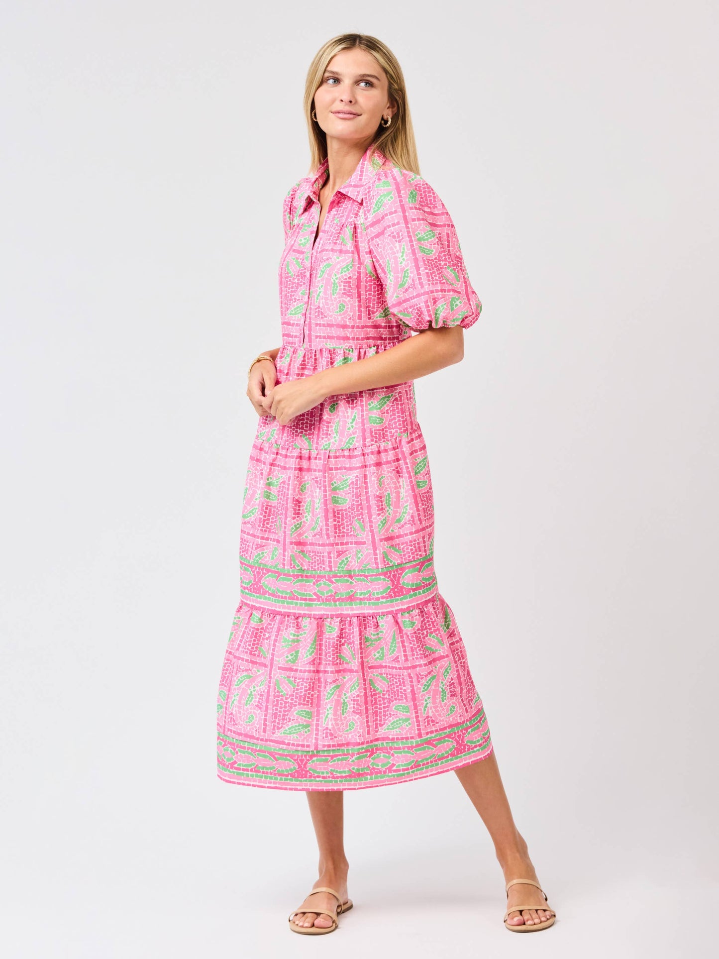 The Eloise Trellis Tile Dress – Pink