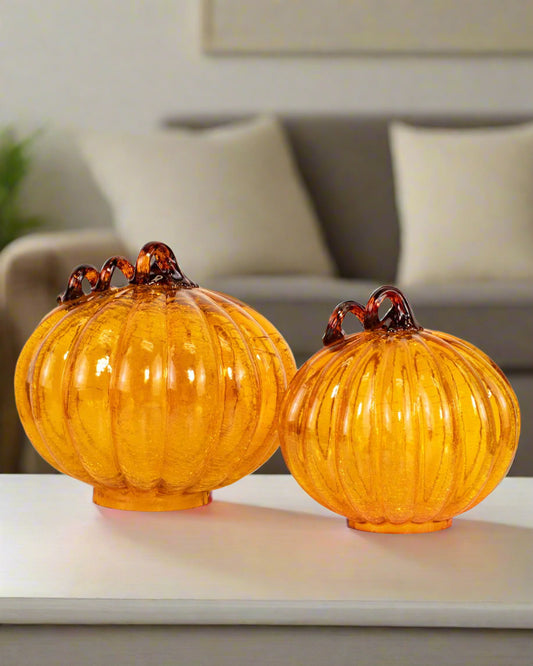 Dawson Glass Pumpkin – Orange/Brown (8" x 9")