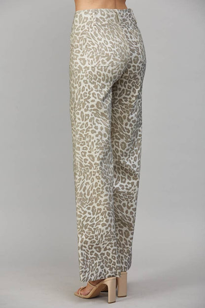 Celina Metallic Animal Print Wide-Leg Pants – Beige Multi