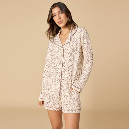 Sleep Soft Slim Notch Long Sleeve Short Set – Wild Almond