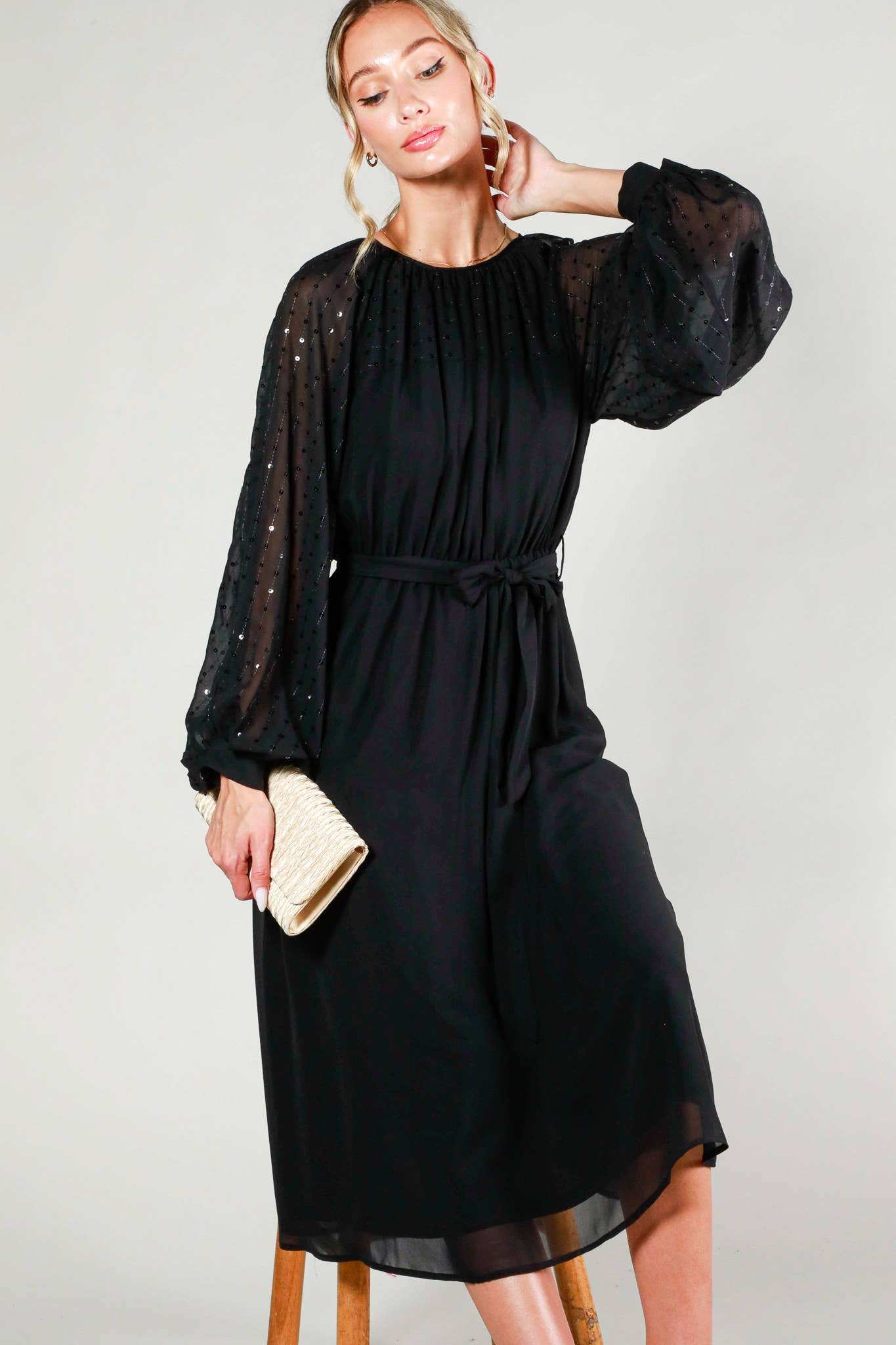 Margot Sequin Tie-Waist Midi Dress