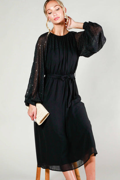 Margot Sequin Tie-Waist Midi Dress