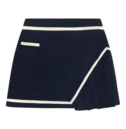 Ashley Herrera Olivia Tennis Skort in navy, sporty women’s skort with built-in shorts and stylish design for activewear.