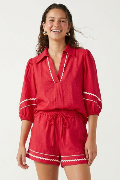 Scarlet Linen Trim Shorts